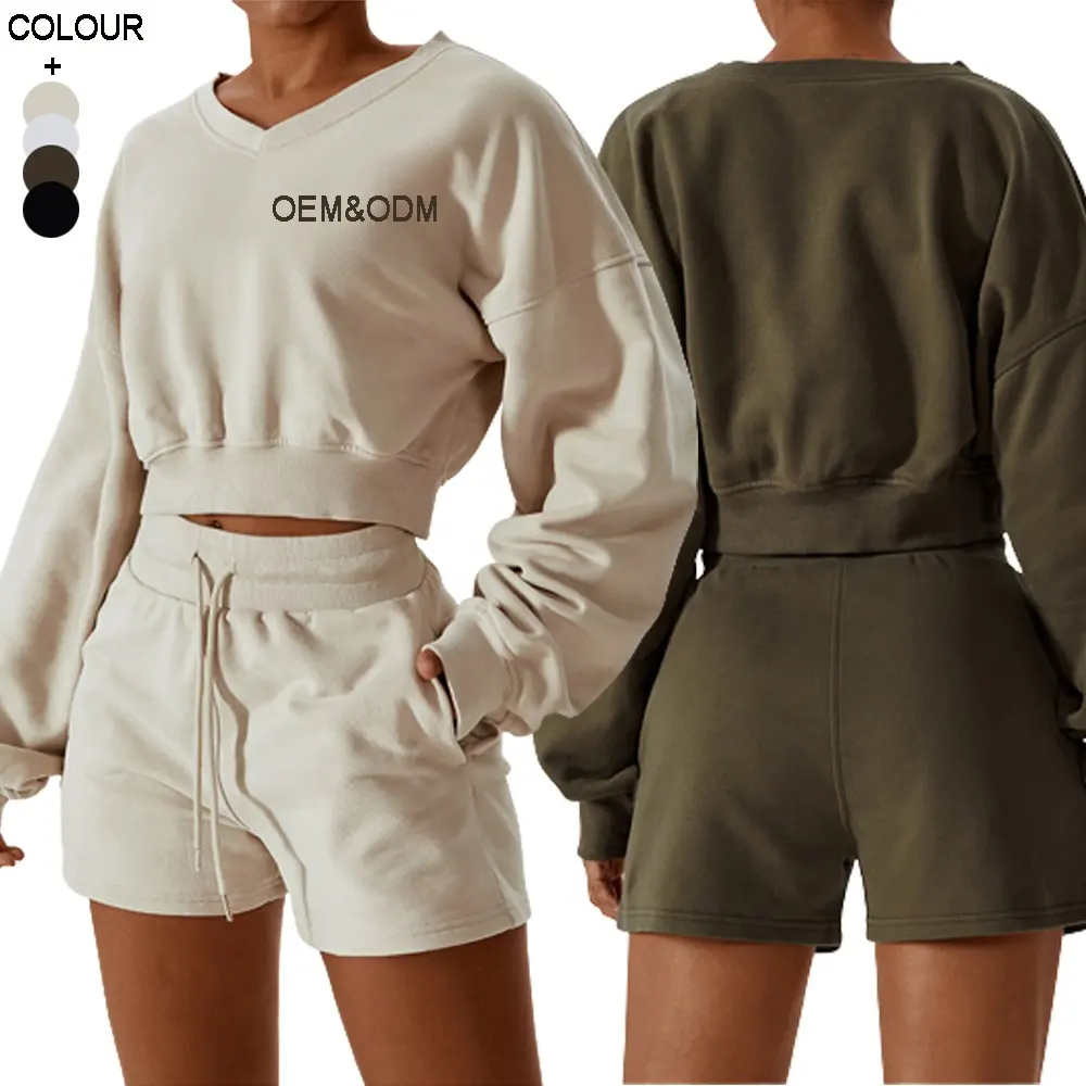 Athleisure Wear Women Loose Sports Jogging Shorts Suits-アクティブウェアセットヨガショーツセット