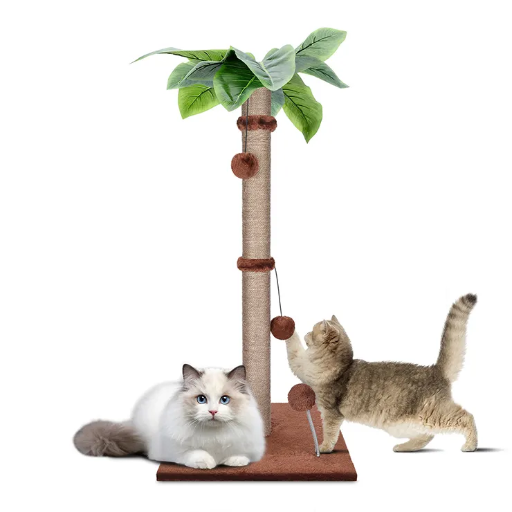 Wooden scratching post modern brown palm tree scratch column for cats climbing