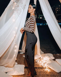 فستان سهرة فاخر على شكل حورية البحر باللون الأبيض لعام 2024، فستان حفلات مثير بشق عالٍ وحواف مموجة للنساء وصيفات العروس بدون أكمام وطويل - Product Image 5