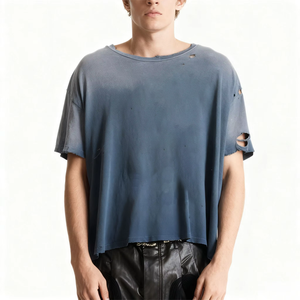 เสื้อยืดผู้ชายไซส์ใหญ่สั่งทำโลโก้ขายส่ง เสื้อยืดครอปทรงวินเทจฟอกสี เสื้อยืดทรงบ็อกซี่สำหรับผู้ชาย - Product Image 3
