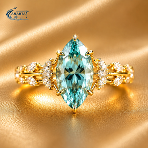 Luxury Marquise Cut Blue Stone Gold Plated <b>Ring</b> for <b>Women</b> Elegant Designer Engagement Wedding Anniversary Jewelry Gift - Product Image 1