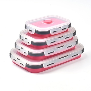 4 Pieces Bpa Free Reusable Silicone Foldable Lunch Box Food Container <b>Microwave</b> Oven Reusable Box - Product Image 1