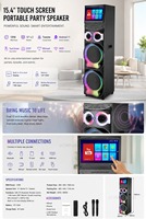 Enceinte de fête intelligente CSV-1088 double 12 pouces avec écran tactile 15,4 pouces, Android 11, WiFi, fonction de mise en miroir d'écran et karaoké