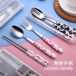 <b>Camping</b> <b>Storage</b> <b>Box</b> Travel Stainless Steel Silverware With Portable Cutlery Set Ceramic Handles - Product Image 4