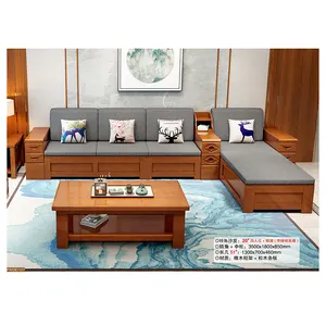 Desainer Modern Rumah Ruang Tamu Furnitur Kayu dengan Bantal Kain Set Sofa Ruang Tamu