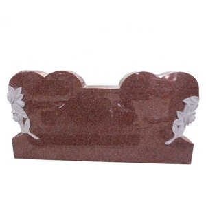 Pierre tombale en granit naturel à prix avantageux, double ange agenouillé, monument funéraire en granit rouge impérial pour cimetière et - Product Image 2