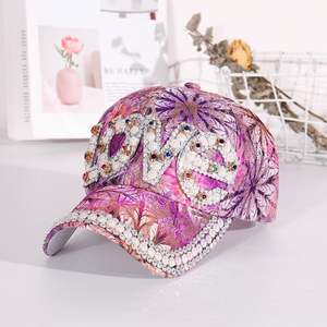 หมวกเบสบอลสีชมพูประดับพลอยเทียมสำหรับผู้หญิงแบบดั้งเดิม - Product Image 3