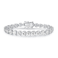 Pulsera de tenis de latón con circonita cúbica en forma de corazón, engaste de púas, cierre de seguridad, joyería para mujer al por mayor