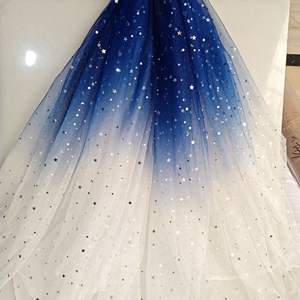 ผ้าตาข่ายโพลีเอสเตอร์อเมริกันแบบใหม่ ขายดี ลายพิมพ์ไล่เฉดสีรูปดาวและพระจันทร์ สำหรับกระโปรงเด็ก - Product Image 6