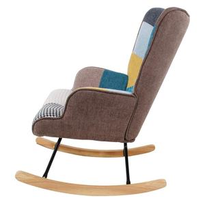 <span class=keywords><strong>Fauteuil</strong></span> <span class=keywords><strong>patchwork</strong></span> coloré Base en bois massif Chaises à <span class=keywords><strong>bascule</strong></span> en tissu du milieu du siècle avec pieds en bois - Product Image 3