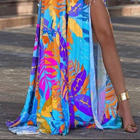 Robe d'été pour femmes, nouvelle collection 2022, vente en gros, imprimé numérique, col en V, sexy, bretelles spaghetti, sans bretelles, robe de plage mignonne pour l'extérieur