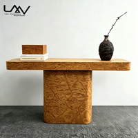 Table console de luxe pour salon de villa de style mid-century, table décorative en placage de bois de ronce pour couloir d'hôtel, mobilier de hall d'entrée