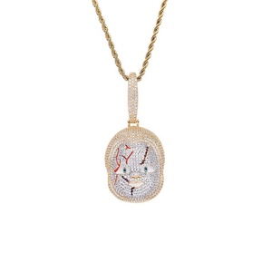 Collar con Colgante de <span class=keywords><strong>Chucky</strong></span> para Mujer para Halloween, Joyería de Hip Hop en Latón con Baño de Oro <span class=keywords><strong>Real</strong></span> y Circonitas Brillantes - Product Image 1