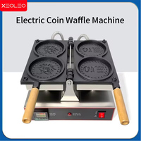 XEOLEO Machine à gaufres commerciale à 2 cavités en forme de pièce de monnaie, machine à gaufres en forme de pièce d'or, machine à gaufres pour la rue, machine électrique à gâteaux au fromage