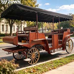 Calèche électrique en bois rouge avec auvent noir et roues dorées – Véhicule de transport pour mariages et excursions - Product Image 1