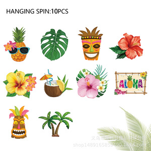 Ensemble de décorations pour fête hawaïenne, bannière Aloha, masques Tiki, palmiers, centres de table en nid d'abeille, fournitures pour fête de plage d'anniversaire - Product Image 4