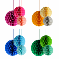 Lot de trois boules en papier nid d'abeille pour décoration de plafond de mariage, série géométrique, ornement suspendu indispensable