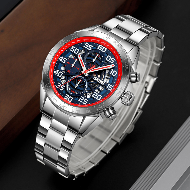Quality Custom Brand Man Multifunction Chronograph Quartz Alloy Stainless Steel Glass Dial Waterproof Fashion Sports Watch 45mm