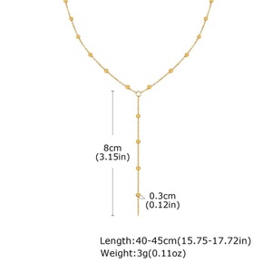 Trendy Stainless Steel Double-layer Tassel Y Shape Summer Beach Style Exquisite Bead Link Chain 18K Gold Plated <b>Necklace</b> - Product Image 4