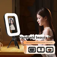 Lampu Ring LED Portabel Genggam untuk Fotografi Luar Ruangan, Sorotan LED untuk Siaran Langsung, Kecantikan, Plastik Tahan Lama, Lampu Ring Desktop
