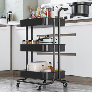 <b>Storage</b> <b>Cart</b> 3 Tier Wheeled Mobile Kitchen Trolley Rectangle Easy Cleaning Food Container Standing Type Living Room - Product Image 3