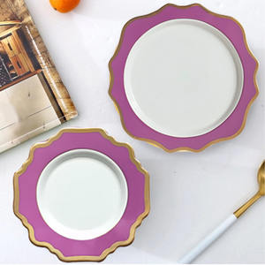 Wholesale Dinner <b>Plate</b> Set With <b>Gold</b> <b>Rim</b> Rose Sunflower Irregular Dishes <b>Plates</b> for Wedding Party - Product Image 2