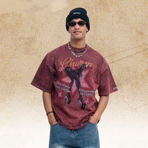 Camiseta de Hombre de Algodón 100% con Lavado Vintage, Estampado Gráfico, Manga Corta, Cuello Redondo, Estilo Urbano, Ropa Casual de Verano - Product Image 1