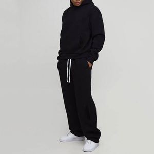 Black White Drawstring Hoodie Sweatpants Solid Plain Custom Men Two Piece <b>Tracksuit</b> - Product Image 1