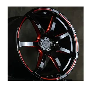 Roda Aloi aluminium ukiran kustom dan Trim merah Pusat hitam Gloss untuk Tesla Model S 20x9 & 21x10