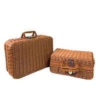 Panier en rotin vintage brun, petit et rectangulaire, avec couvercle tissé à la main, en rotin naturel, boîte de rangement pour cadeau de mariage