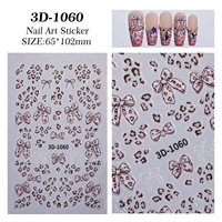 Autocollants 3D en plastique auto-adhésifs pour ongles Qianya Valentine Leopard Bow, support OEM/ODM par modèle, 500 pièces