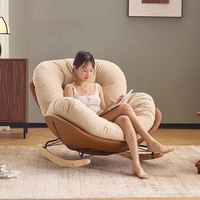 Fauteuil de relaxation et repose-pieds d'intérieur, chaise œuf à bascule sur pied, surdimensionné, en tissu, extensible, une place, pour salon et chambre