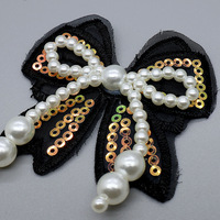 Patch en organza polyester avec nœud, broderie informatique, perles, applique à franges thermocollante, accessoires de couture DIY