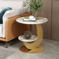 Table d'appoint en pierre frittée de salon au design minimaliste moderne de luxe pour la maison, le bureau, l'école et contemporain avec pieds en métal