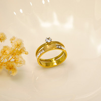 Offre Spéciale Bijoux de mode de luxe Bague double en zircon plaqué or 18 carats pour femme