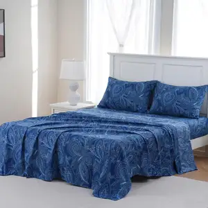 Ultra Soft 100% Microfiber Sheet Set Printed Bedding Comfortable Blue Pattern Printed Sheet Set 4 Pieces