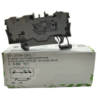 Morsetto a gabbia grigio a 3 conduttori con terminale passante, nuovo di zecca, originale tedesco, in stock, per guida DIN 4mm², modello 2004-1301