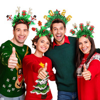 Décorations de Noël : Bandeau coloré à rayures avec motif Élan et Bonhomme de neige, Accessoire de tête pour Fête de Noël et Chiffre du Nouvel An 2026