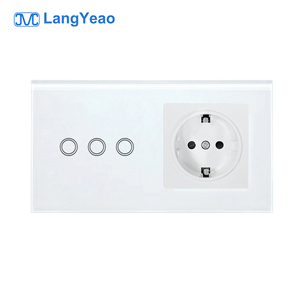 Tuya ไวไฟสหภาพยุโรป1/2/3แก๊งสมาร์ทผนังสวิทช์สัมผัสซ็อกเก็ตรวมกันแผงกระจกนิรภัย - Product Image 1