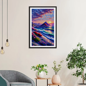 Stampa d'Arte Murale <span class=keywords><strong>con</strong></span> Montagne Viola <span class=keywords><strong>e</strong></span> Fiori, Stampa ad Alta Definizione, Dipinto su Tela <span class=keywords><strong>con</strong></span> Cornice Interna per Decorazione Murale - Product Image 2