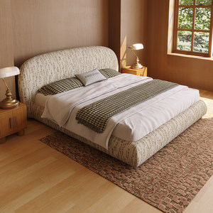 Lit de rangement rembourré de style Bauhaus moderne, en tissu de coton et lin importé, taille <span class=keywords><strong>King</strong></span>, mobilier de lit de mariage C0212 - Product Image 1