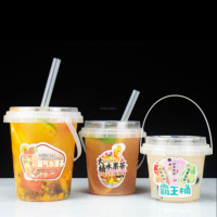 Gobelets jetables en plastique de 16 oz et 24 oz avec couvercle et poignée pour jus de fruits, bubble tea, boissons, emballage de boissons