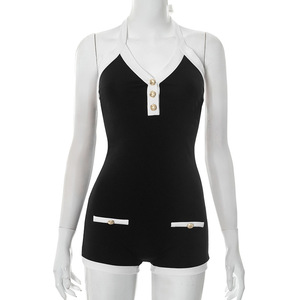 215 Mono de primavera y verano con cuello anudado, sin espalda, con botones y cintura fruncida - Product Image 6