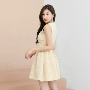 Ultime Signore di Modo di Colore Giallo Chiaro <span class=keywords><strong>Tweed</strong></span> del <span class=keywords><strong>Vestito</strong></span> Elegante Da Sera Vestiti Da Partito - Product Image 4