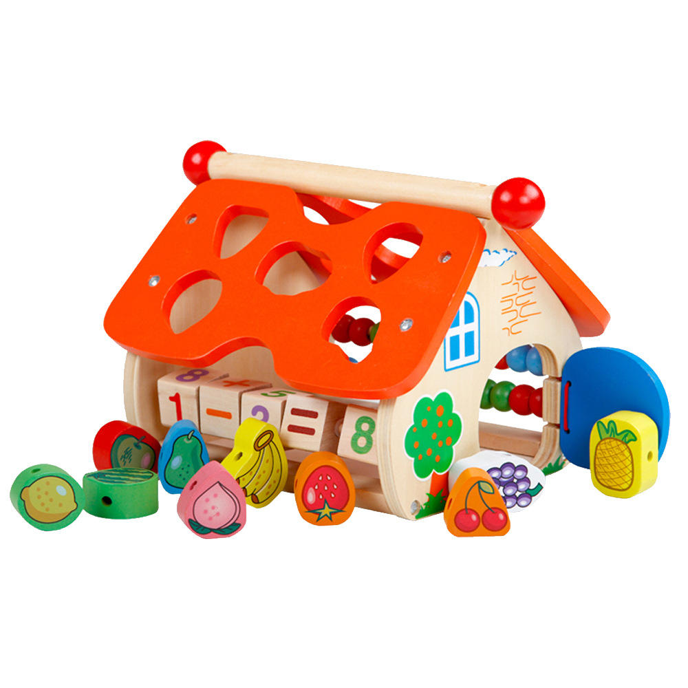 Juguete de madera Montessori Casa de frutas cuentas de cuerda Abacus reloj  forma fósforo caja bloque juego Juguetes Educativos de aprendizaje para