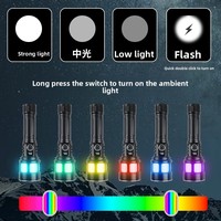 Lampe torche tactique rechargeable RGB avec lumière latérale LED COB colorée, affichage de la batterie, haute puissance, camping, urgence