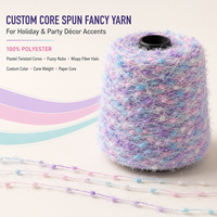 Pastel Core Spun Fancy Yarn Dyed Polyester/Acrylic Multicolor Eyelash Feather Yarn for Christmas Tree Wreath Gift Wrap Party