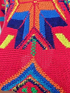 Casual Bohemian Knitted Multicolour Red <b>Poncho</b> with Front Logo - Product Image 4