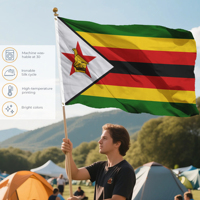Drapeau national du Zimbabwe 3x5 pieds, double face, en polyester, avec œillets en laiton, pour la décoration de la maison et du jardin