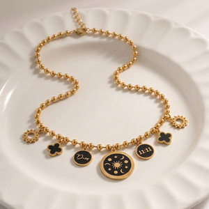 Collana Multiciondolo Impermeabile Landy, Placcata Oro con Catena a Perline, Charm Sole Stella <span class=keywords><strong>Luna</strong></span>, Stile Vintage - Product Image 3